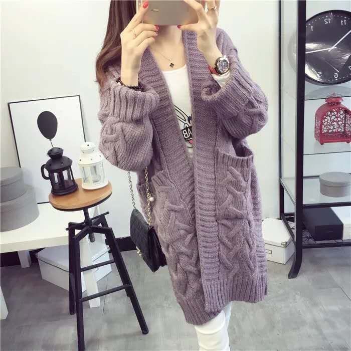 Damenbekleidung Übergroße Grobstrick-Strickjacke für Damen – Langer Pullover mit Zopfmuster und offener Vorderseite in Weinrot, Winter-Coatigan im koreanischen Stil_voghion.com