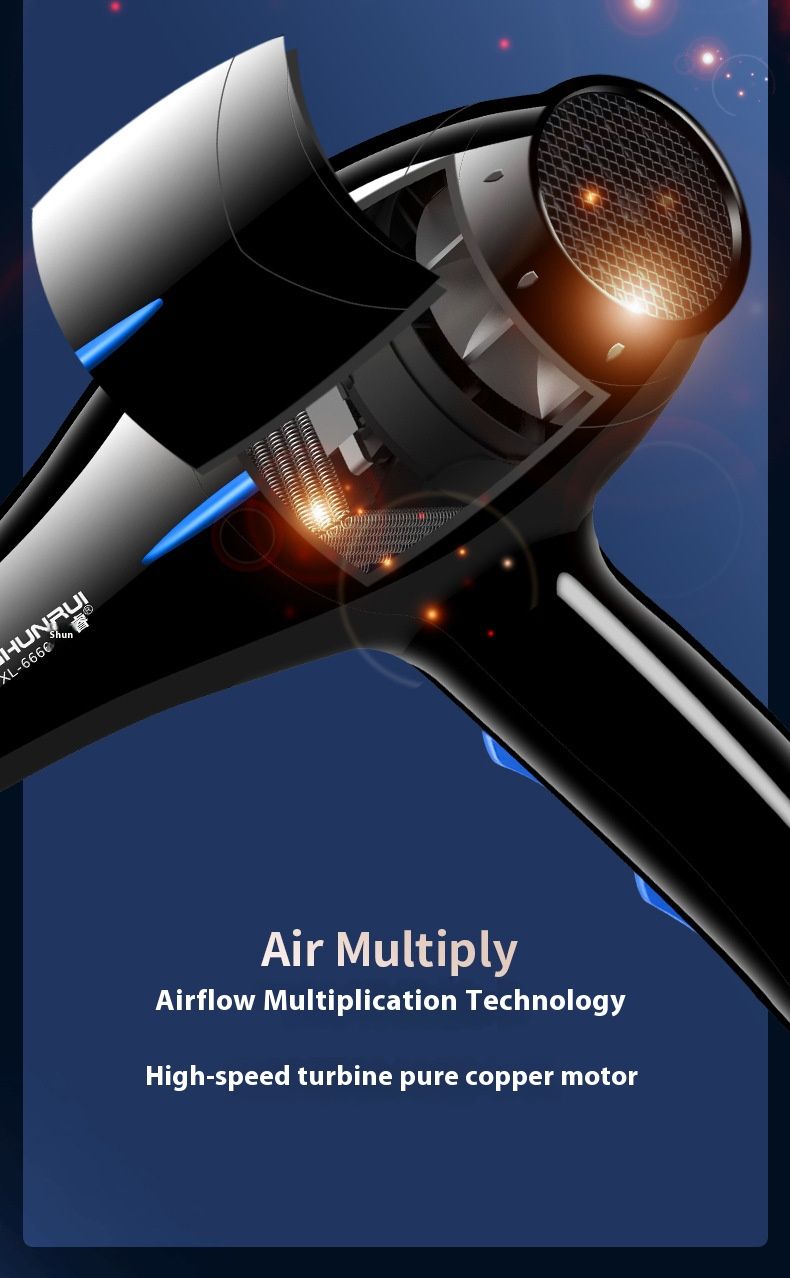 Hair Dryer - 1200W Ionic & Blue Light, 4 Speed Settings, Cold/Hot Air, DC Motor - EU/US/UK/JP Plug (220V/110V) - Salon & Travel Use_voghion.com