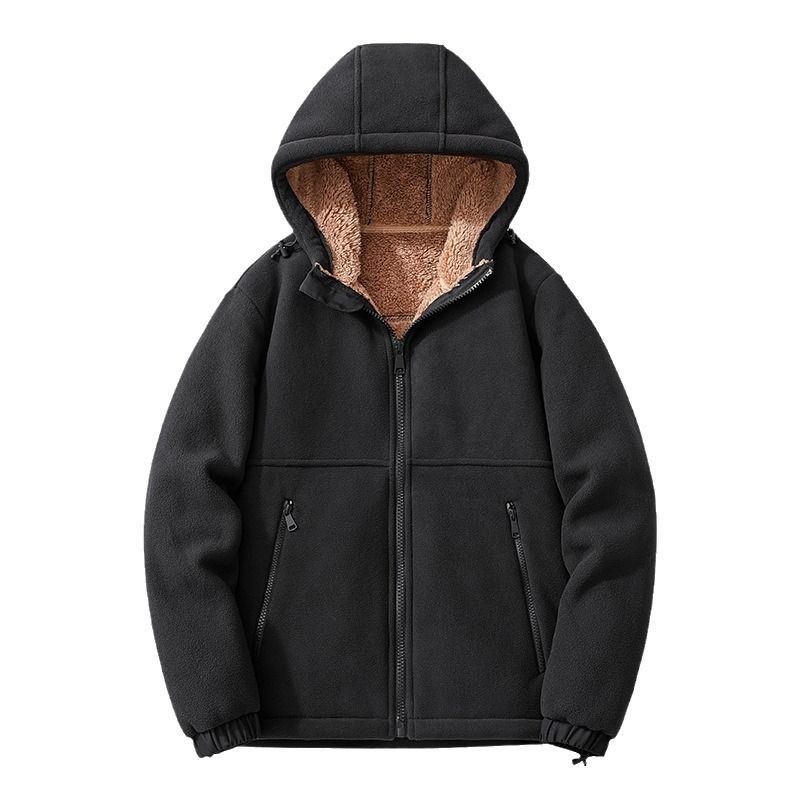 Schwere Fleecejacke für Herren – Wintermantel mit Sherpa-Futter und Kapuze und Reißverschluss zum Skifahren und Camping (Schwarz/Marineblau/Karamell/Oliv, Größen M–5XL)_voghion.com