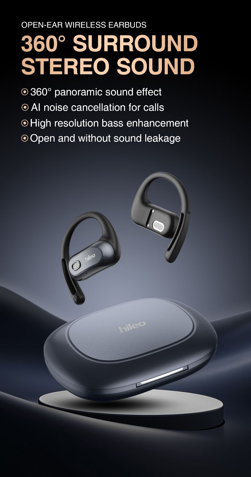 HILEO Hi93 Open Non In Ear Hanging Bluetooth Earphones With Directional Sound Transmission And Digital Display, One To Two Music Game AI_voghion.com