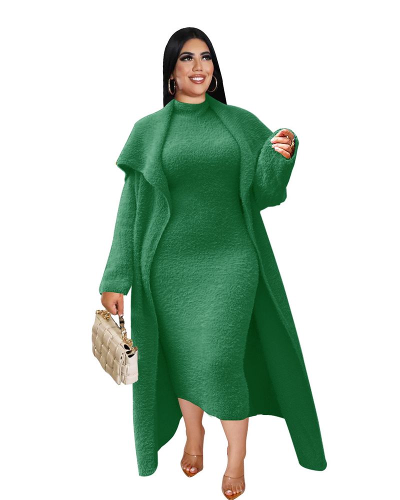 Abbigliamento donna temperamento abito e cappotto due pezzi moda transfrontaliera ampio lungo cardigan velluto completo_voghion.com