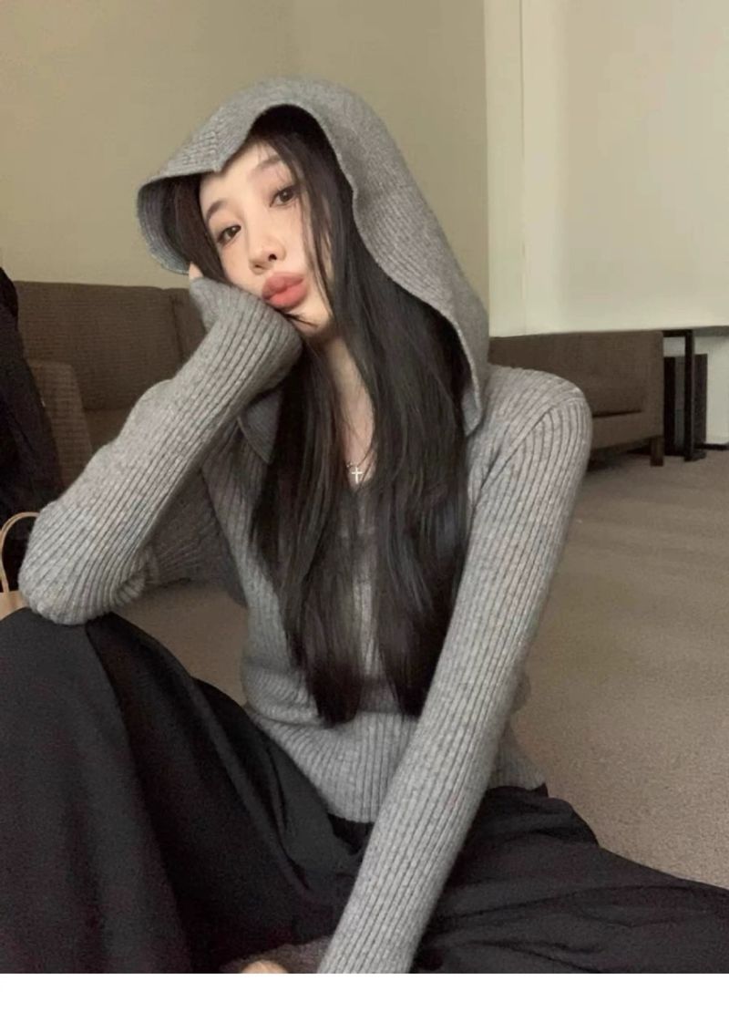 100 % Wolle, gestricktes Kapuzen-Sweatshirt für Damen, Oberbekleidungspullover, vielseitiges Slimming-Herbst-Winter-Neues Basishemd_voghion.com