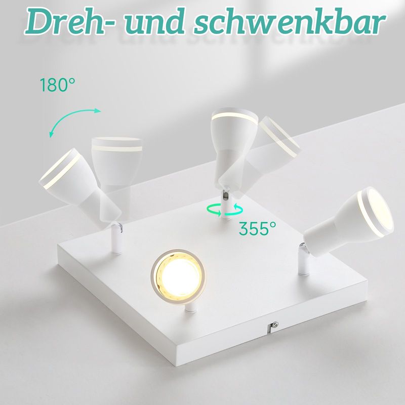 Glitzerlife LED Deckenleuchte 4 Flammig Deckenstrahler - Quadratische Weiß Deckenlampe Spots GU10 Schwenkbar Wandstrahler Innen Metall Ohne Leuchtmittel_voghion.com
