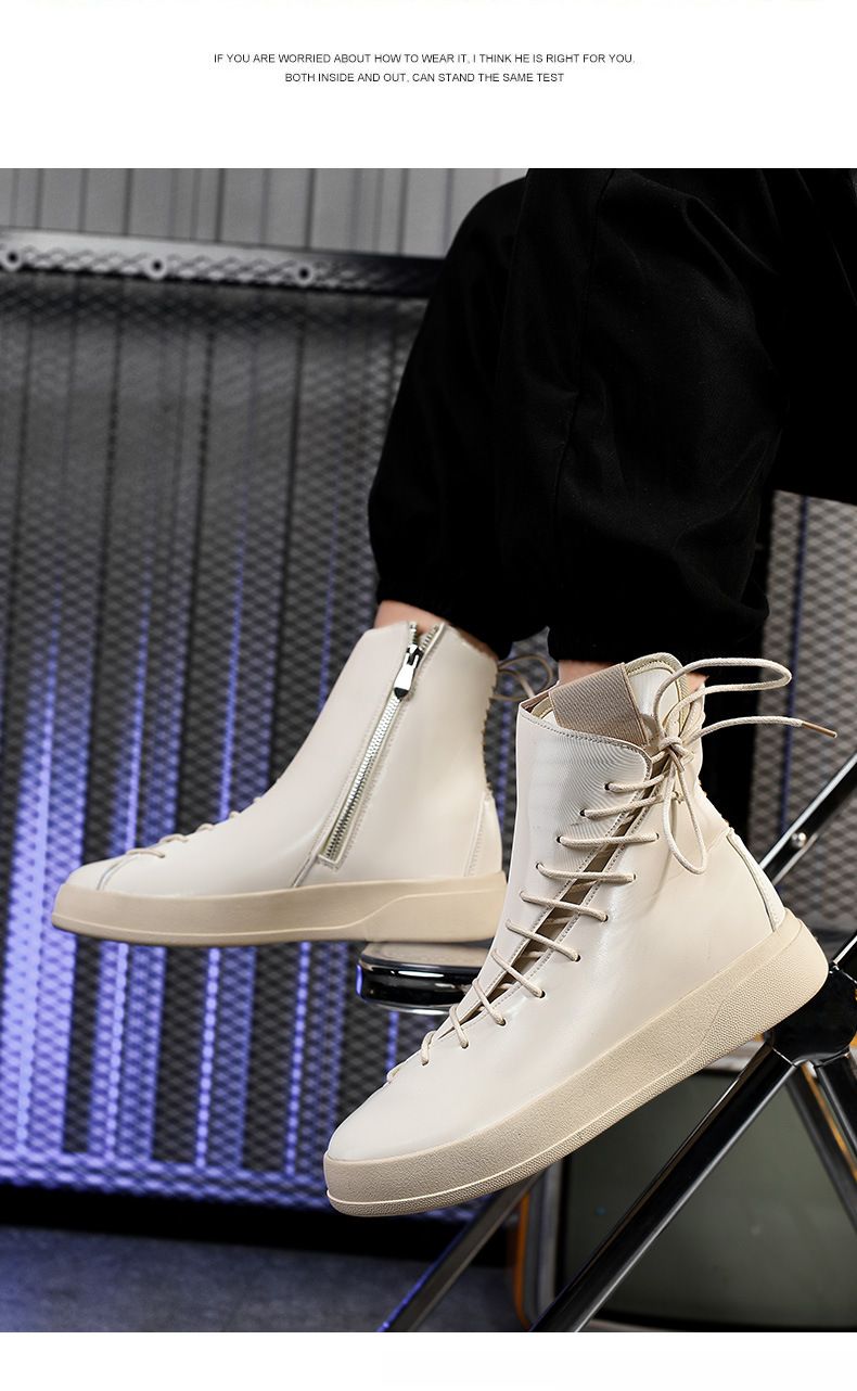 Autumn/winter New Men's Board Shoes 2024 European Station Large Martin Boots Strap Bright High Top Leather Boots Thick Bottom Motorcycle Boots_voghion.com