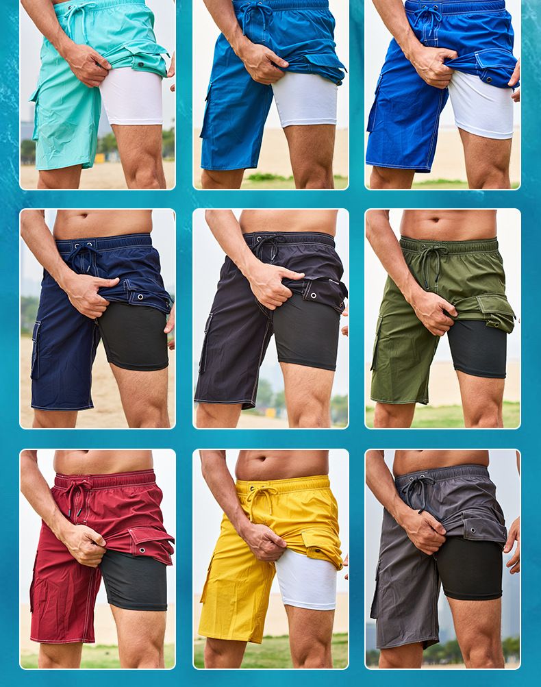 Summer Jogger Solid Knee Beach Pants Casual And Comfortable Outdoor Shorts Men's Double-sided With Side_voghion.com