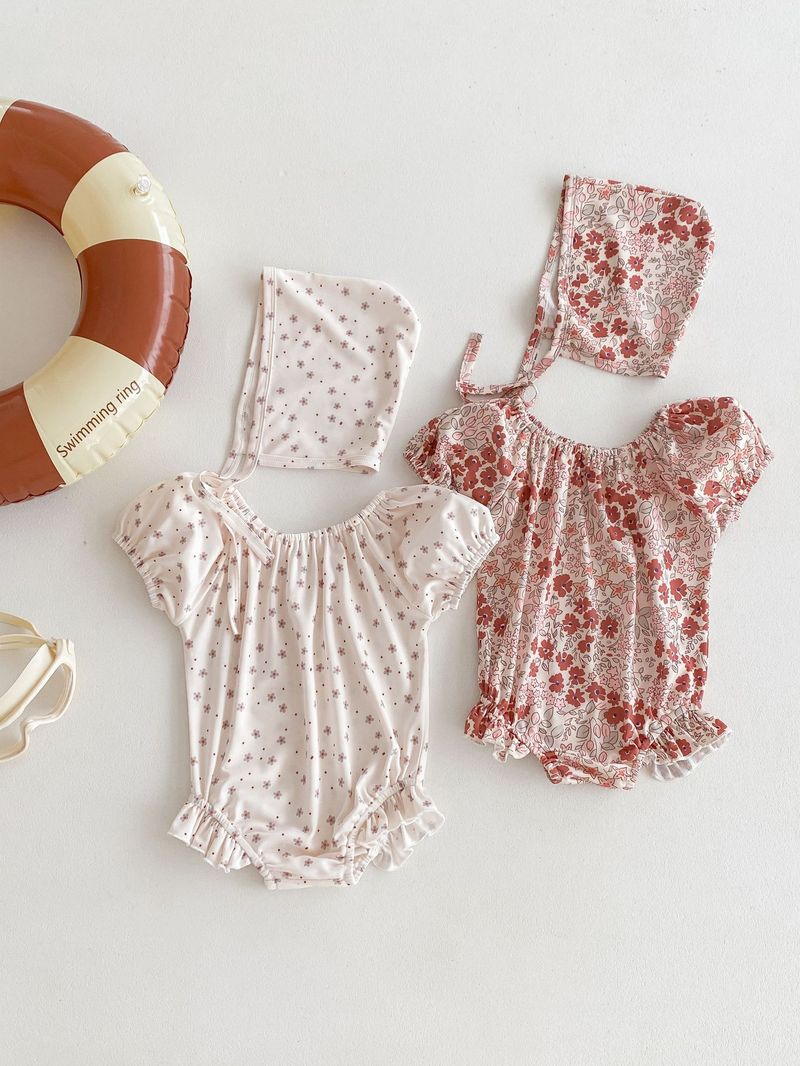 Maillot de bain d'été coréen pour filles, bulle à la mode pour bébé, mignon, manches courtes, une pièce enveloppée, bas, imperméable, chapeau de natation_voghion.com