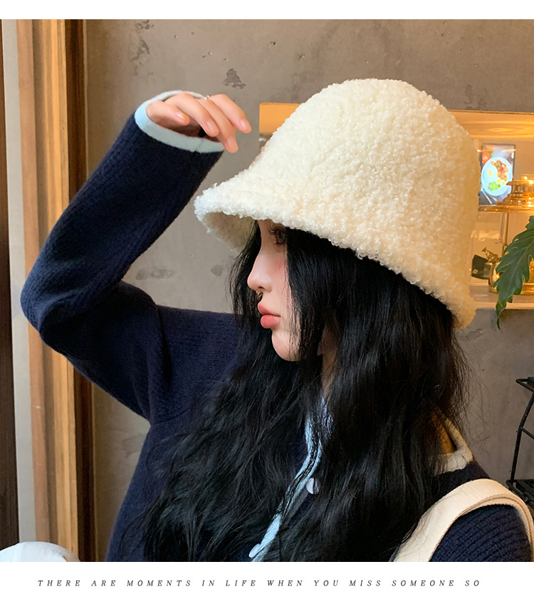 Herfst en winter Nieuwe Koreaanse pluche damesgezicht met kleine pothoed Outdoor Warme effen kleur Eenvoudige zoete emmerhoed_voghion.com