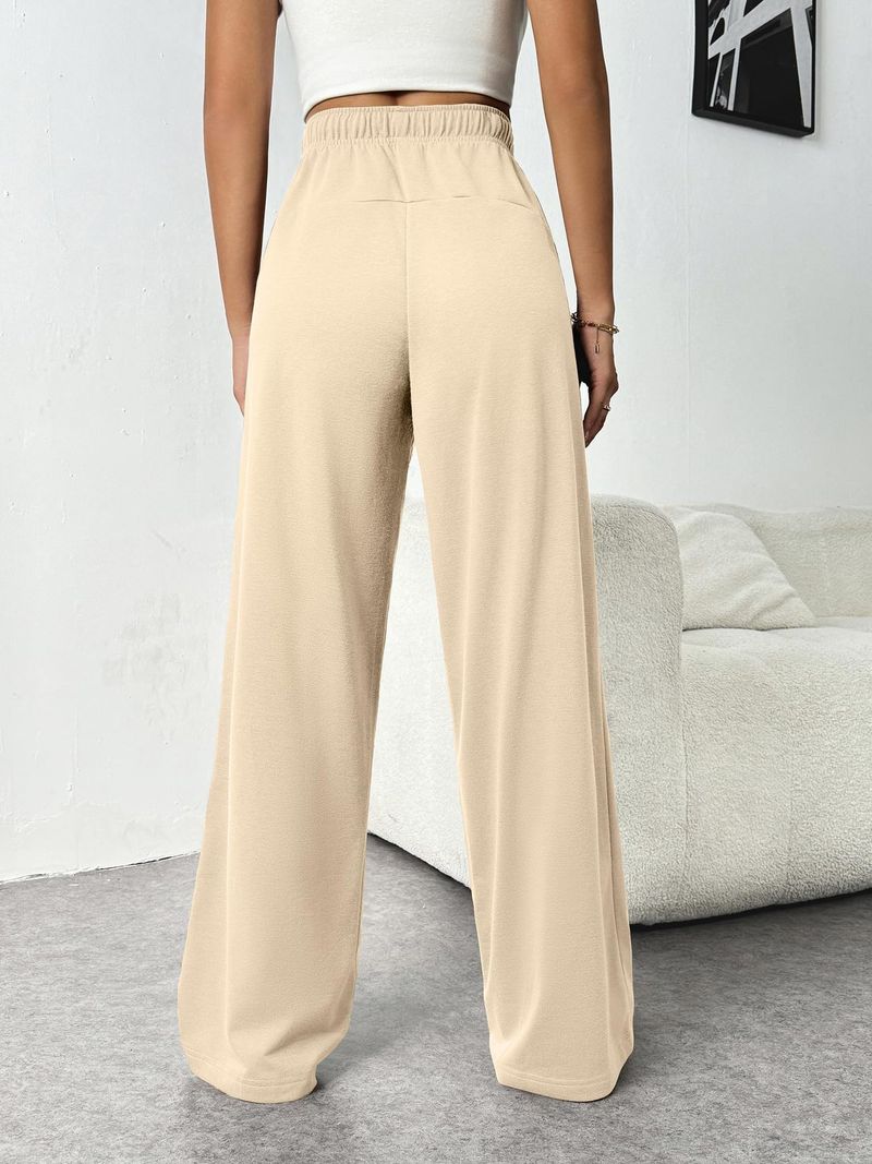 Nuovi pantaloni elastici in vita con tasche laterali, pantaloni della tuta larghi in pile spesso, taglio dritto, tinta unita, pantaloni lunghi da donna_voghion.com