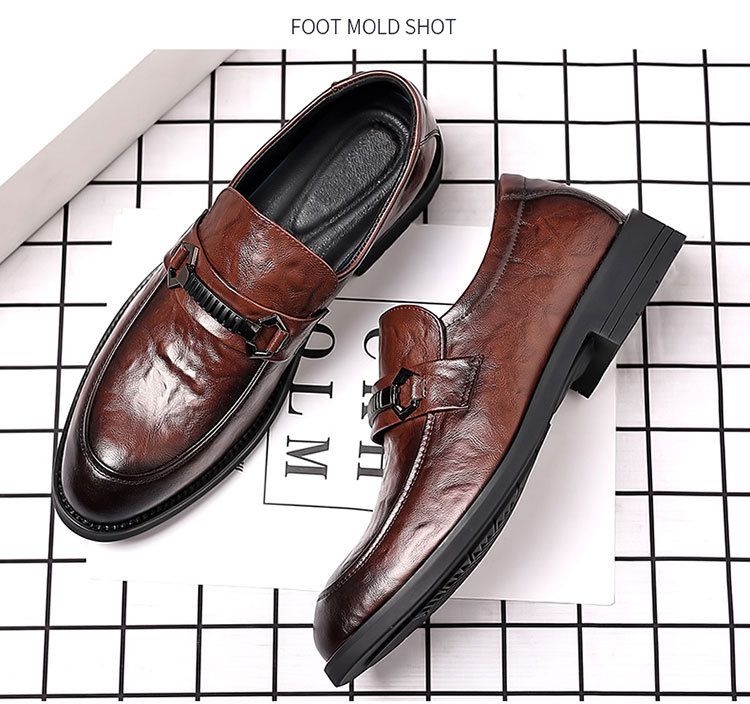 Suitable For All Seasons Men's Business Formal Casual Autumn New British Style Live Work Korean Version Slip-On Trendy Leather Shoes_voghion.com