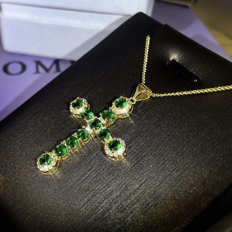 Collier croix en laiton et cristal, bijoux tendance populaires, micro pavé de zircons, pour femmes_voghion.com