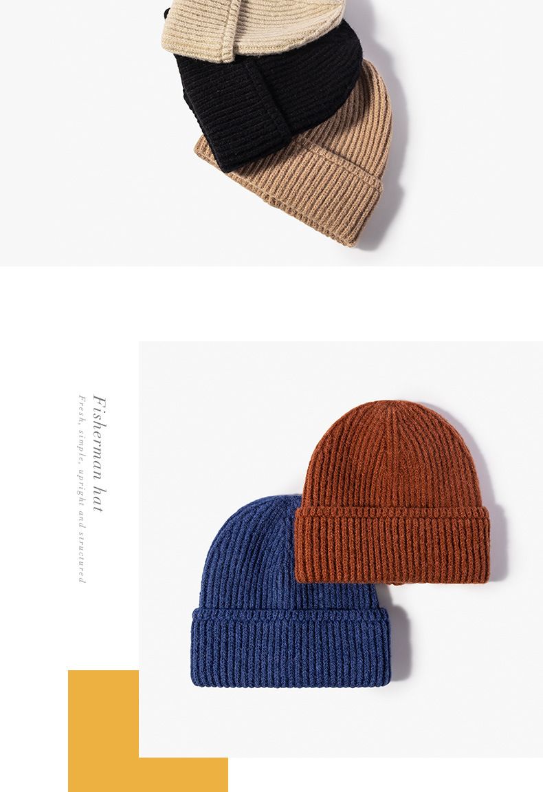 Korean Single Color Men's And Women's Knitted Hats For Autumn And Winter Cycling And Shopping Fashionable Flip Up Woolen Hats_voghion.com