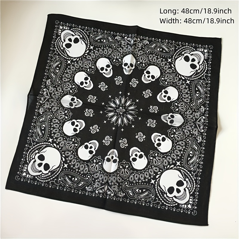 Hip Hop Skull Print Bandana Vintage Square Sall Peakatted Põhjuslik kaelarät Naistele Meestele_voghion.com
