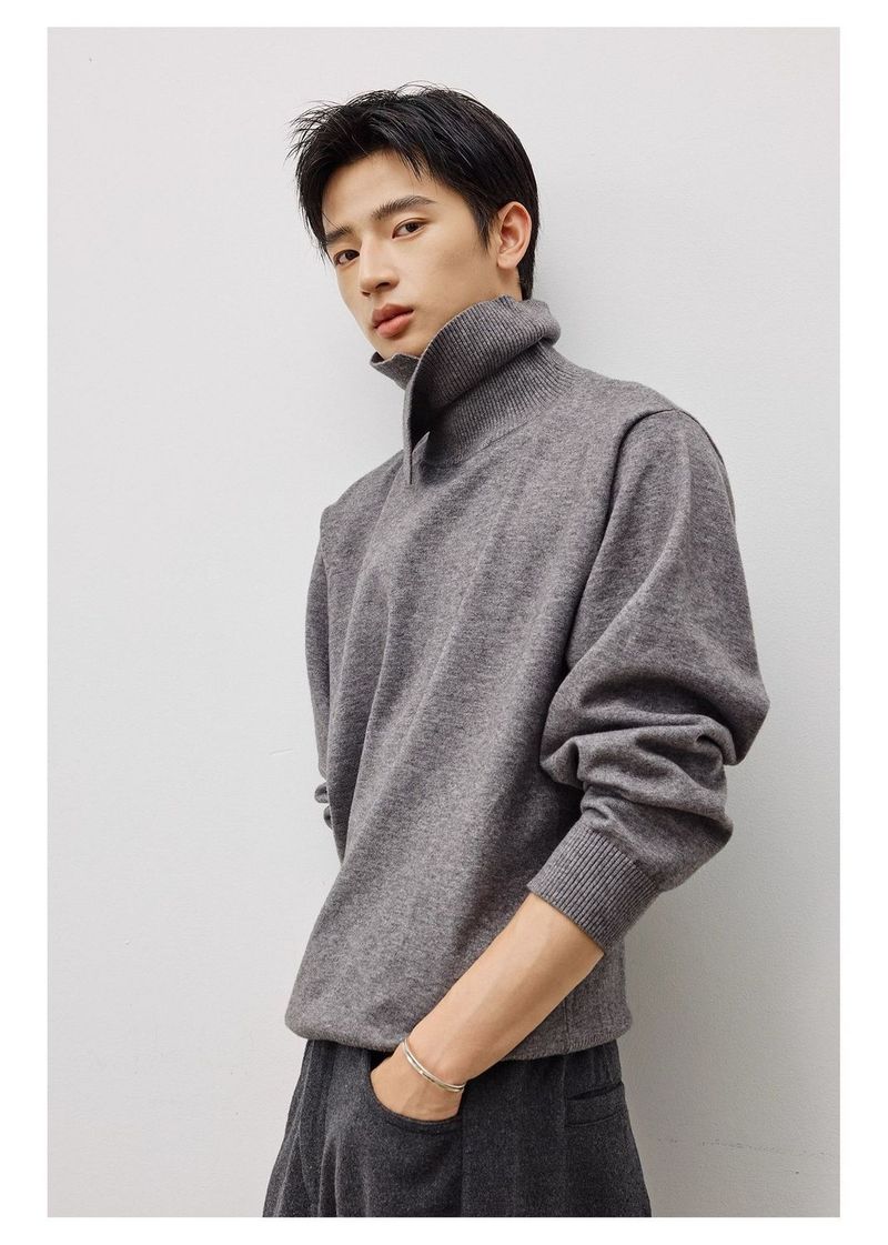 Maglione dolcevita in maglia unisex a maniche lunghe con collo alto irregolare in lana calda 25AW_voghion.com