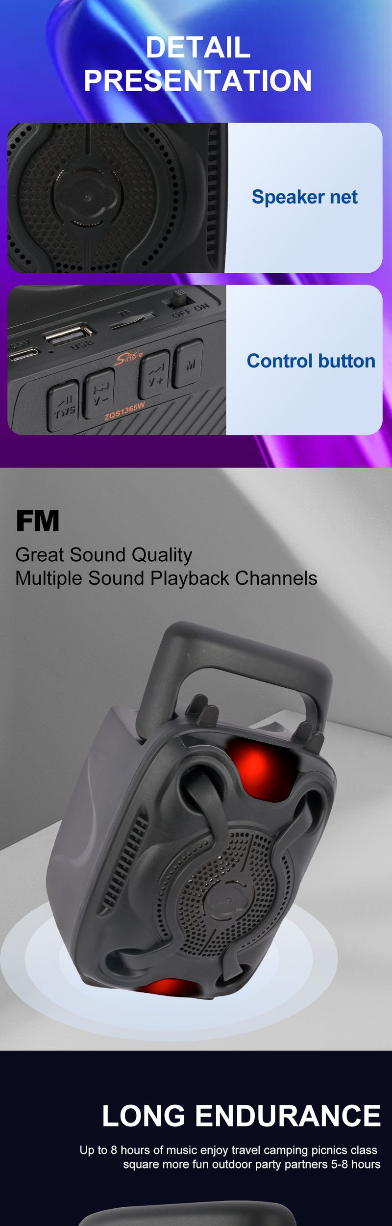 ZQS1365W Lantern Bluetooth hangszóró rádióval és USB töltővel_voghion.com