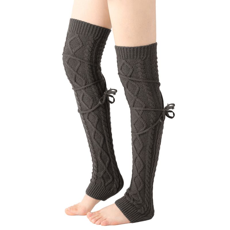 Grenzüberschreitende Fußwärmerstrümpfe aus Schurwolle Herbst- und Winter-Overknee-Socken in Volltonfarbe Europäische und amerikanische lange Schnürsocken für Damen_voghion.com