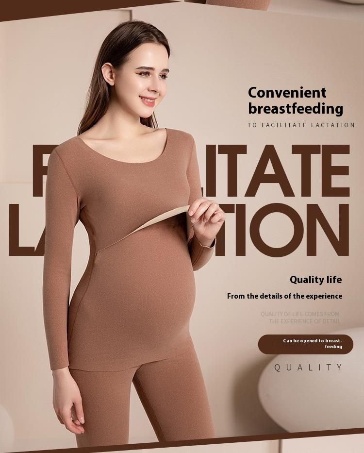 Set di pantaloni caldi in velluto per donne incinte, top autunnali e invernali, vestiti per l'allattamento e il parto, biancheria intima protettiva per la pancia_voghion.com
