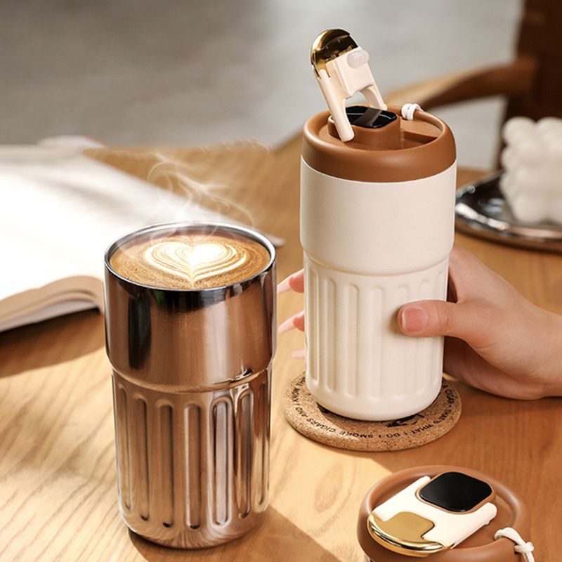 Langmayue 450 ml-es vizespalack intelligens hőszigetelő fogantyúval kültéri utazási kávé Smart Thermal Cup mindennapi életre való készlet-A, 450 ml_voghion.com