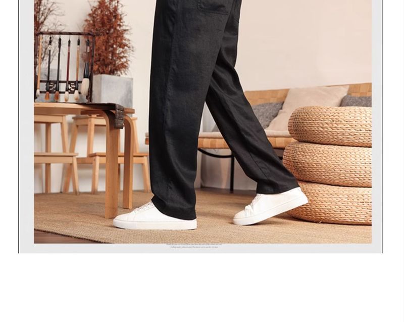 Men's Clothing Plus Size Linen Casual Pants Summer Thin Pants Loose Straight Pants Elastic Waist Cool Trousers_voghion.com