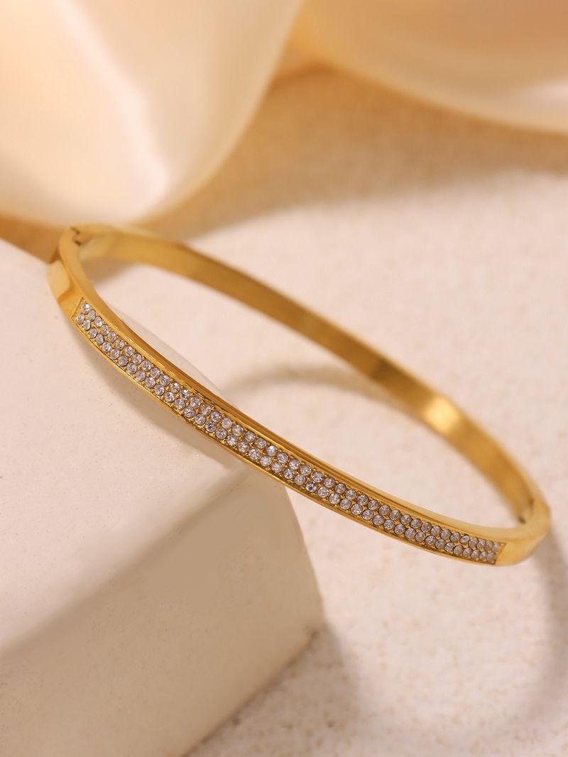 Women's Jewelry 5A Zircon Double Row Full Diamond Buckle Bracelet Fashionable Commuter Bracelet Temperament Stainless Steel Color Preserving Bracelet_voghion.com