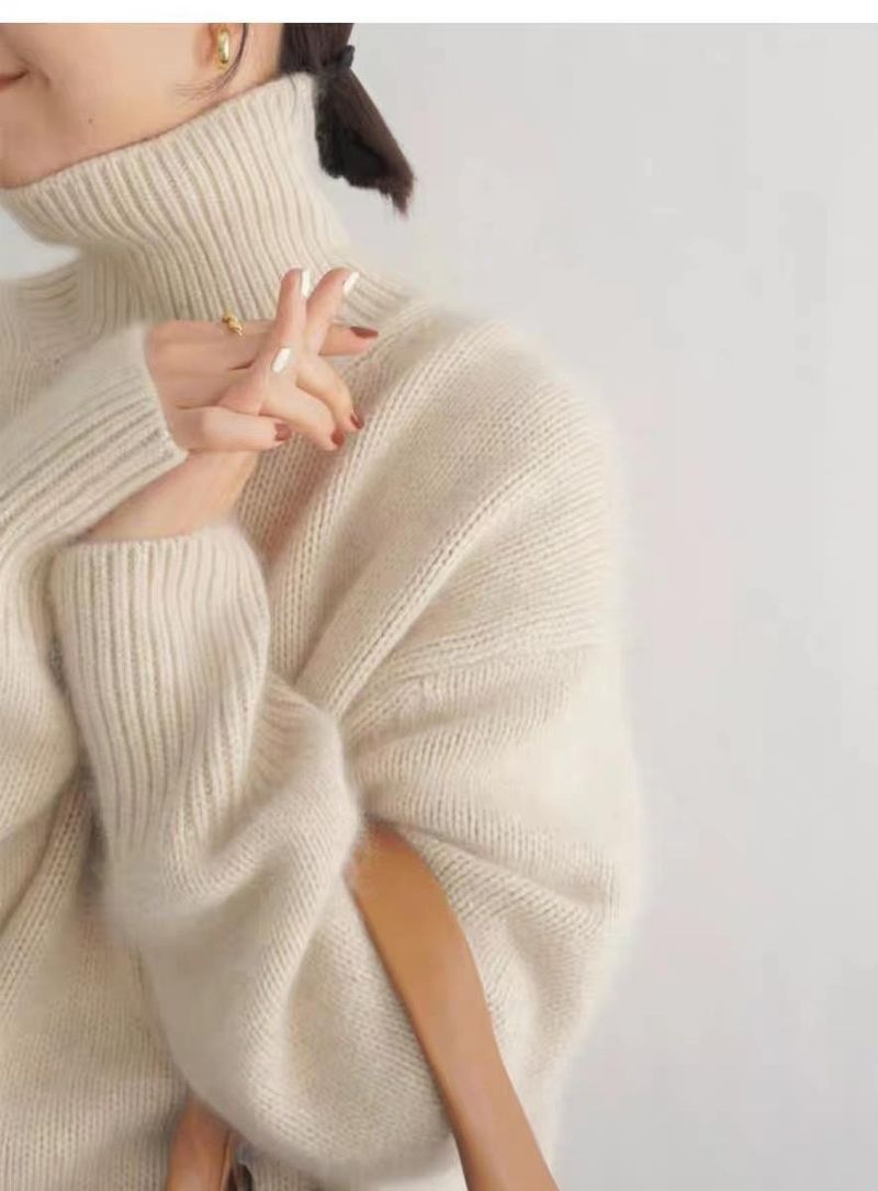 K Verdickter, lockerer, vielseitiger Strickpullover mit hohem Kragen für Damen; Basisschicht im Lazy-Style zum Tragen als Oberbekleidung._voghion.com