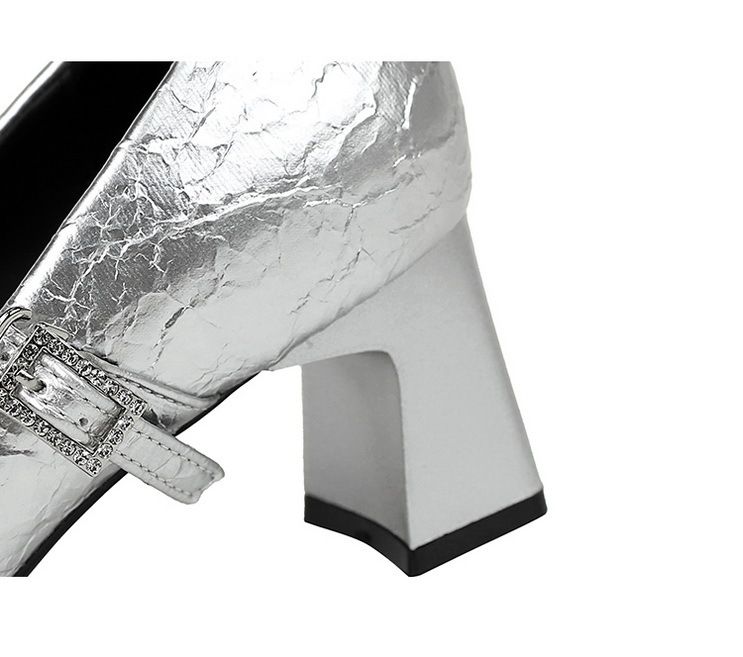 5298-K32 Scarpe da banchetto da donna con tacco medio grosso, punta quadrata, cinturino con fibbia in metallo con diamanti e bocca leggera, con blocchi di colore_voghion.com