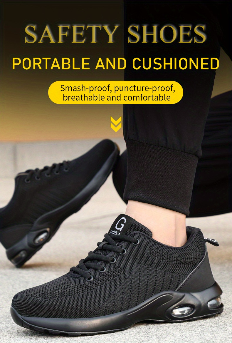 GUYISA Chaussures de sécurité pour hommes – Chaussures de travail antidérapantes à bout en acier avec coussin d'air respirant et confortables_voghion.com