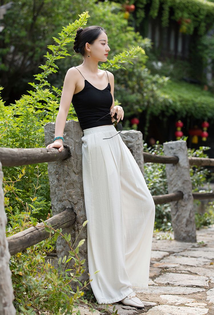 Women's Clothing Textured Linen Versatile Version Lengthen Legs Elegant and Chic Women's Skirt Pants Wide-leg Pants_voghion.com
