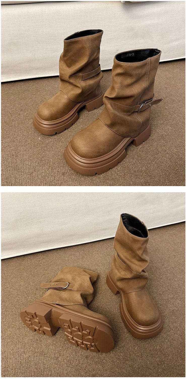 ShoeGlobe 2025 Retro Dicke Sohle Kurze Herbst Winter Neue Martin Western Style Höhersetzende Slim-Fit Denim Stiefel_voghion.com