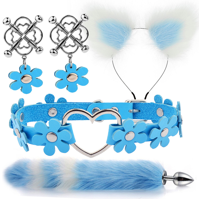 Coda di volpe anale Plug con clip per capezzoli a forcina Collare BDSM Flirtare Giocattolo Butt Plug Coda Giocattoli erotici per Wo_voghion.com