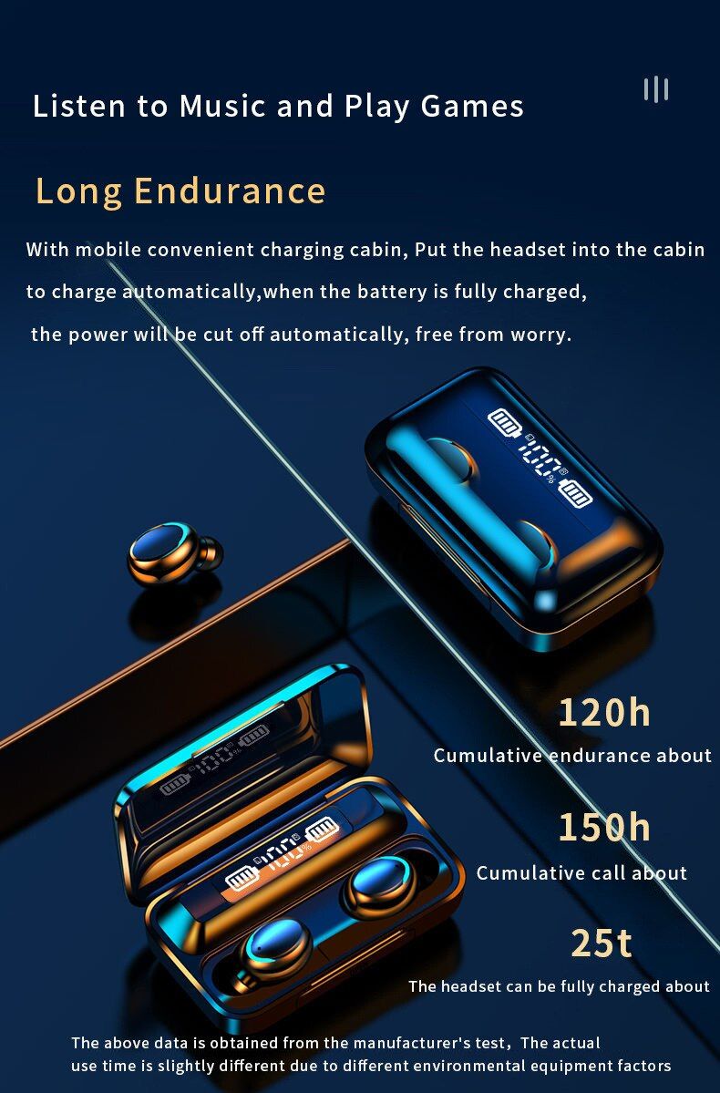 F9 5C Wireless Bluetooth Headphones Tws Waterproof Earbuds Earphones Digital Display Heaset Large Capacity Charging Case_voghion.com