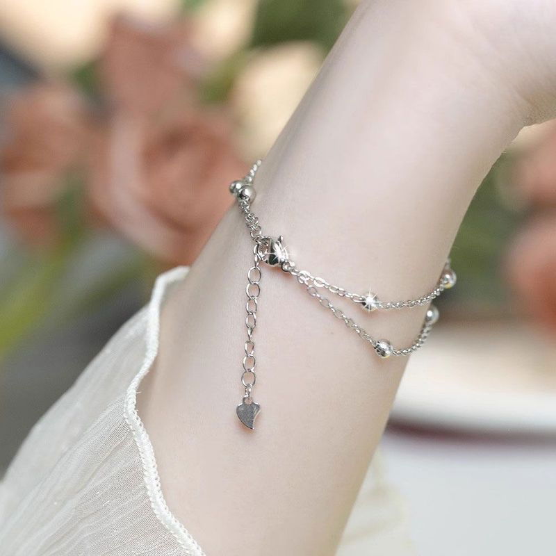 【Original Factory】Full Body S Silver Non-Fading Double Layer Star Bracelet Light Luxury Niche Design High-End Feel_voghion.com