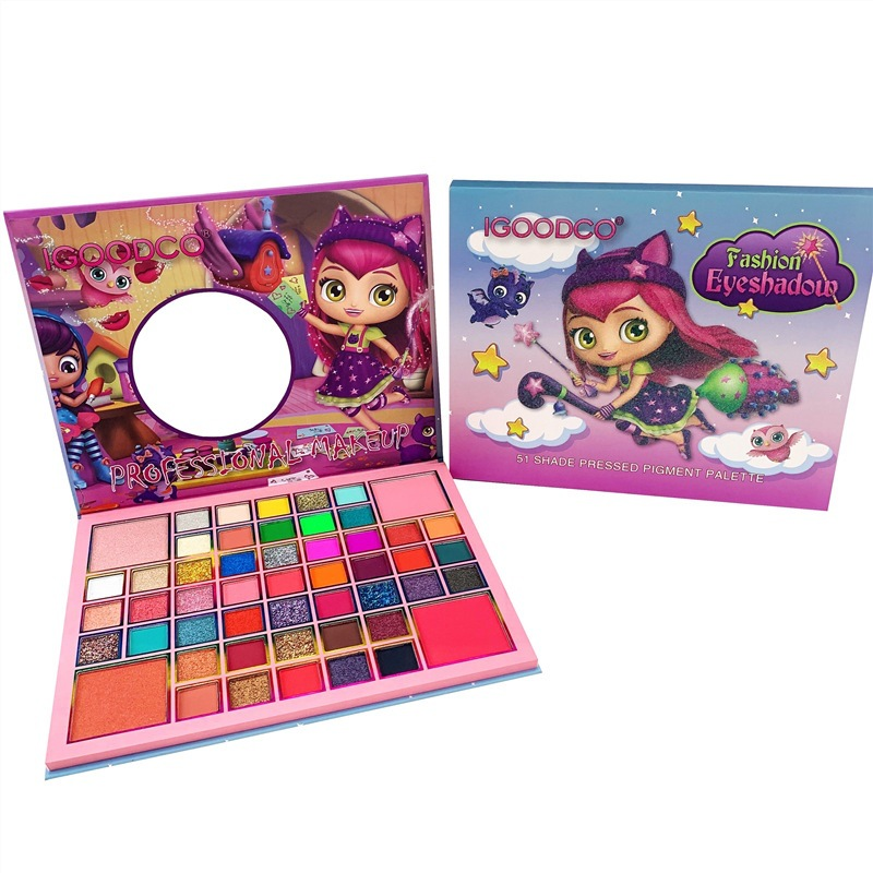 Kinderbühne, niedliche kleine Zauberfee, 51 Farben, Perlmutt, Pailletten, Hochglanz-Puder, Rouge, Lidschatten, Teller-Make-up_voghion.com