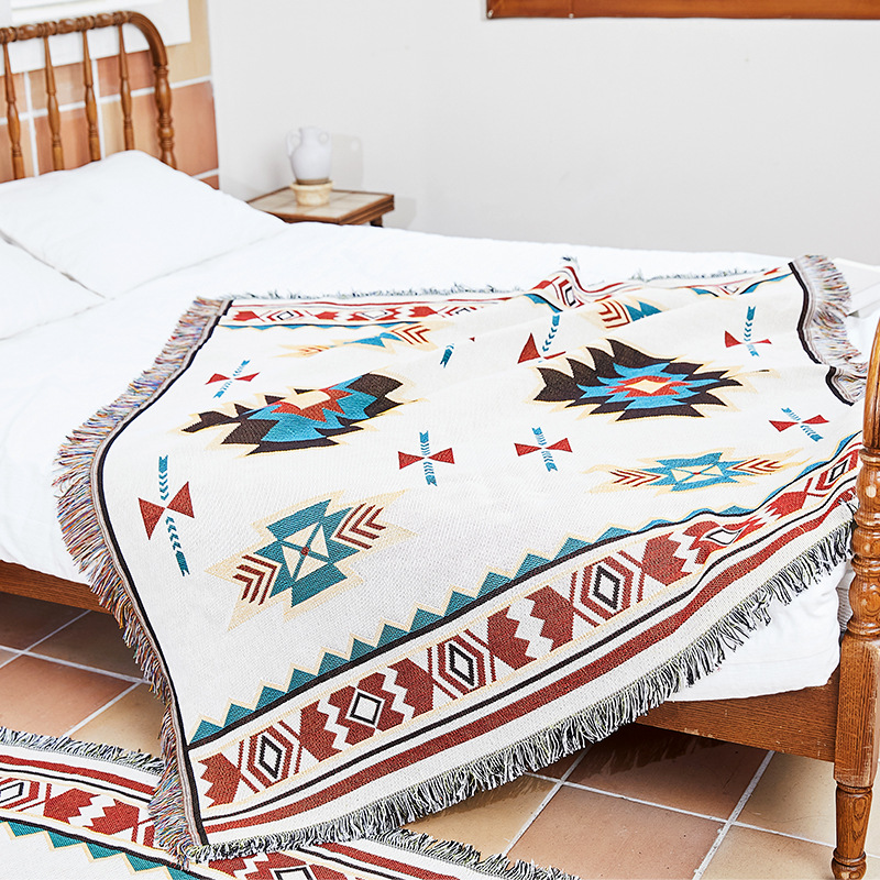 Internet celebrity outdoor camping blanket ins picnic mat bohemian blanket bedroom wall decoration knitted blanket thread blanket_voghion.com