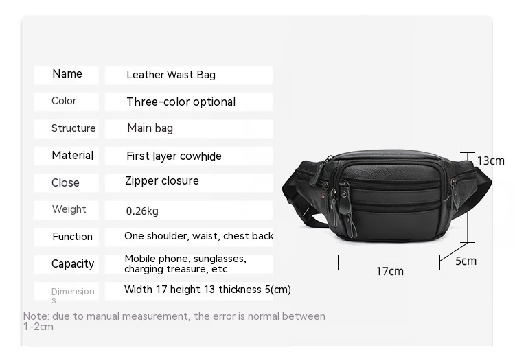 The first layer of cowhide men's bag real cowhide sports running waist bag men's waterproof large capacity multi-compartment chest bag wallet bags_voghion.com
