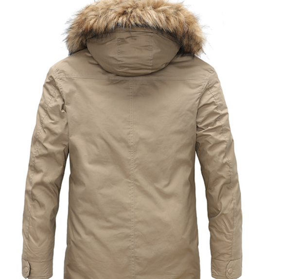 New winter coat plush mid length thick cotton jacket, warm collar, men's clothing_voghion.com