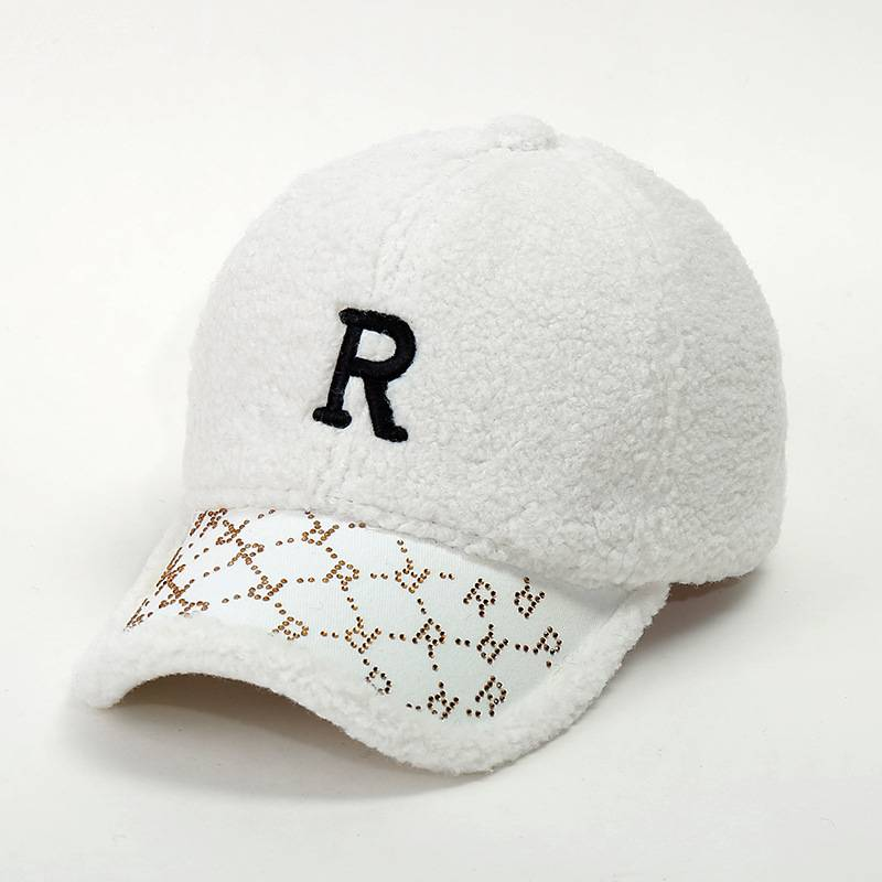 Südkorea China-Chic Cool Brief Lamm Fleece Baseball Cap Frauen Warm halten Mode Strass Cap Frauen_voghion.com