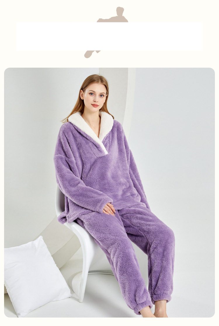 Women's Christmas Winter New Comfortable Cotton Velvet Pajamas Women Loose Large Size Christmas Home Clothes Set_voghion.com