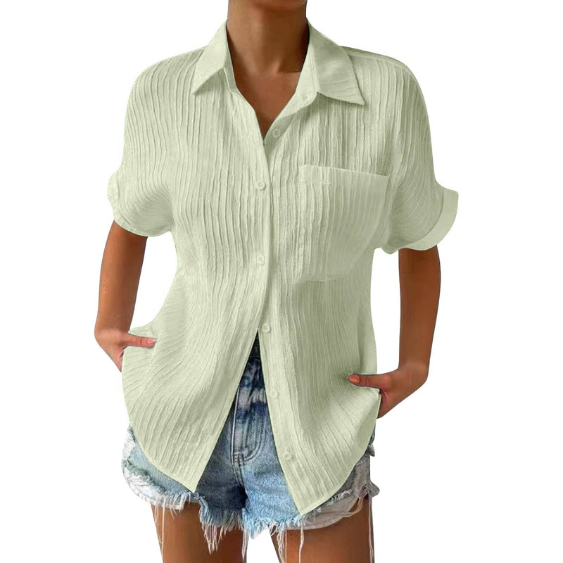 Solid Pleated Casual Loose Shirts For Women 2023 Summer Women's Oversized Shirts And Blouses Fashion Elegant Youth Female Tops_voghion.com