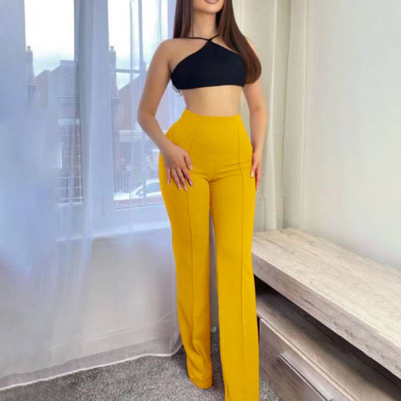Women's Slim Bell-Bottoms Trousers Trendy Spring Autumn Pants Office Lady Solid Color Flared Trousers_voghion.com