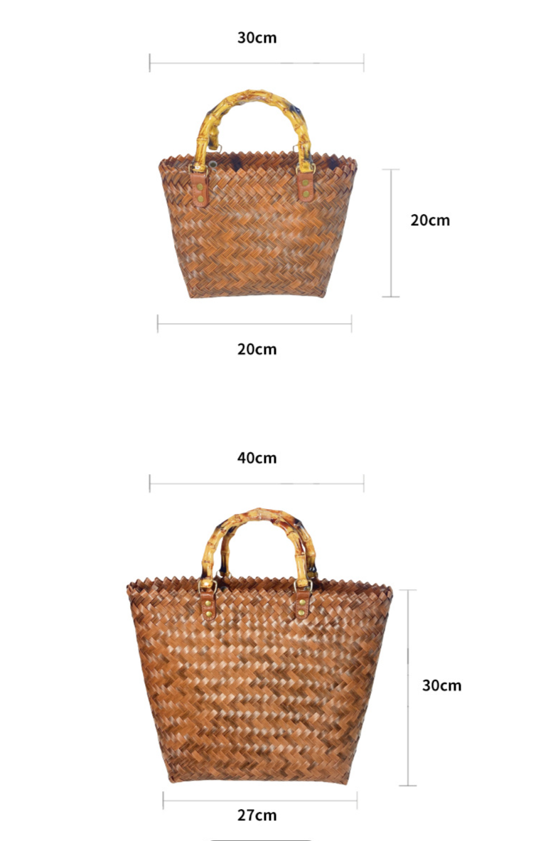 Women's Tote Bags Commuter Bamboo Handle Straw Woven Bag, A Retro Handcrafted Bamboo Woven Tote Bag For Women_voghion.com