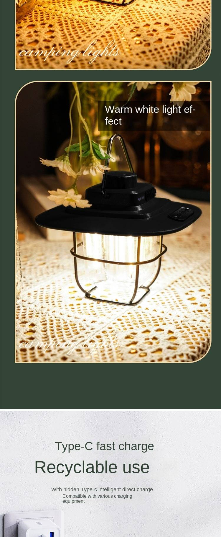 Coloda Vintage Ambient Camping Light -resistant Type C Rechargeable Camping CLD-LYD022High-level Black_voghion.com