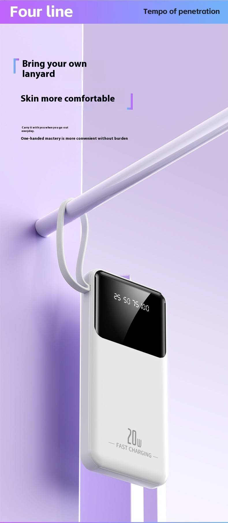 20000mAh Power Bank With Built-in Cable & PSE Fast Charging - Compact & Portable For Travel_voghion.com