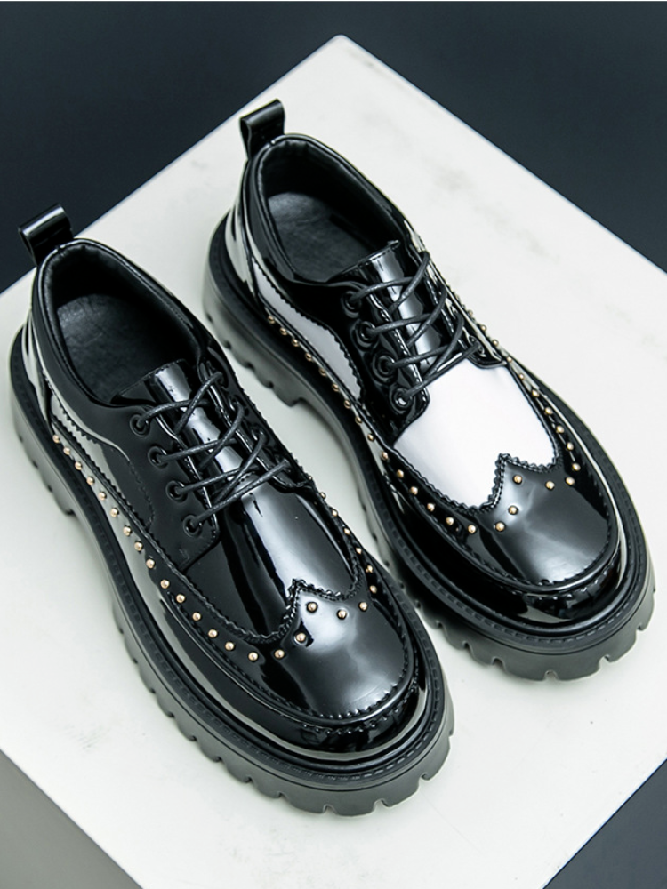 Men's Leather Dress Shoes With Brogues, Thick Soles, Suitable For Business And Casual Wear, Trendy And Versatile, Comfortable And Stylish_voghion.com