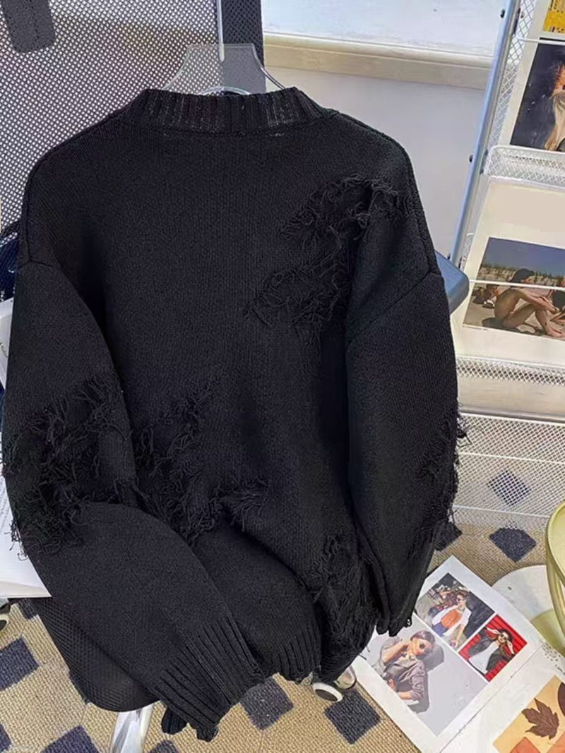 Herrenbekleidung Ripped Design Nischenpullover für Herren Herbst- und Wintertrend Ins Rundhalspullover Strickpullover Vielseitiger Paarpullover_voghion.com