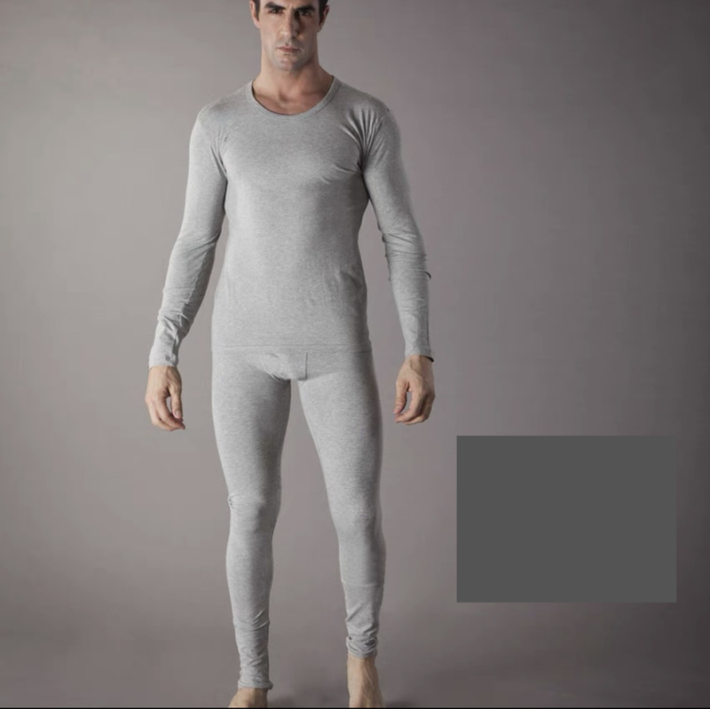 Ensemble de sous-vêtements thermiques en coton - Sous-vêtement à manches longues doux et respirant pour l'hiver - Col en V et ras du cou_voghion.com