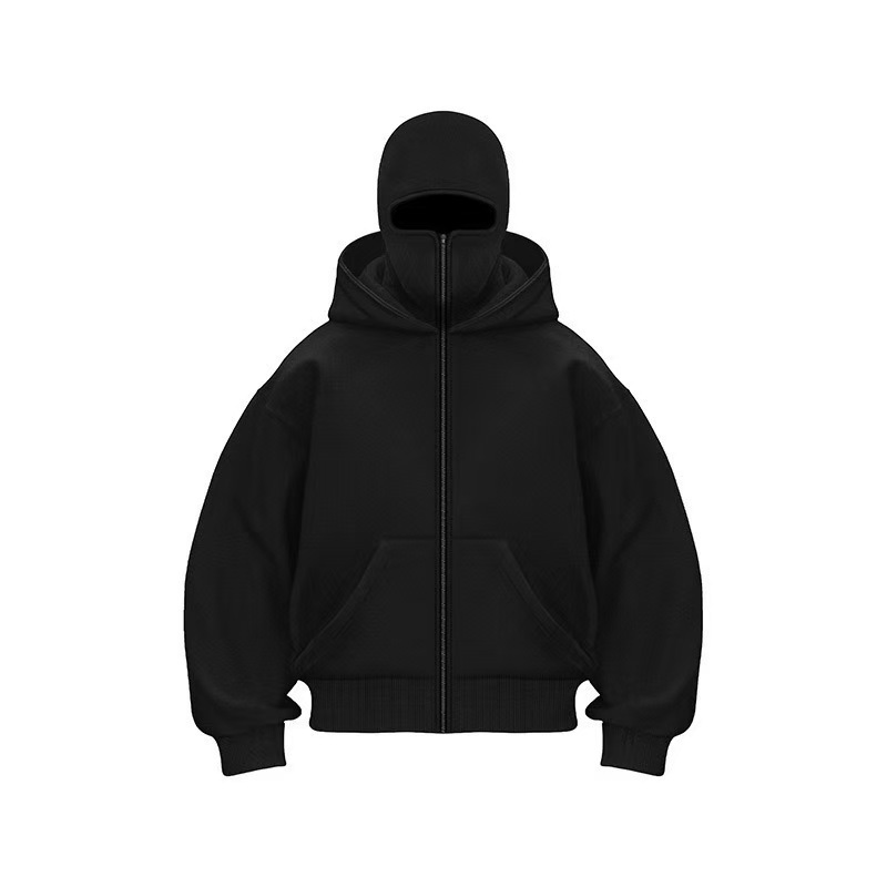 ins Trendy Brand Sweatshirt Fleece Double Hat Design Hooded Sweatshirt Autumn And Winter New Loose Y2K Sweatshirt For Men_voghion.com