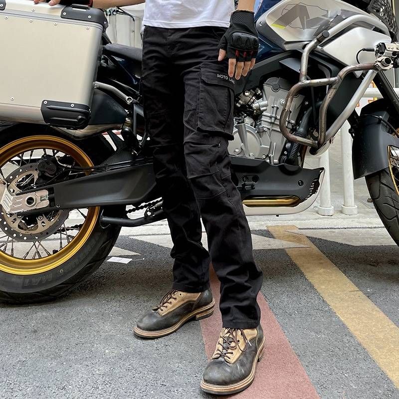 Pantalones de moto blindados con certificación CE de nivel 2: estilo retro unisex para el trabajo, para desplazamientos y conducción informal. Protección para todo tipo de clima con protectores de cadera y rodillas._voghion.com