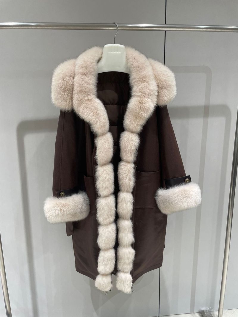 Luxury Faux Fur-Trimmed Parka Coat – Suede-Look Down Jacket With Adjustable Belt (Mocha/Black, M/L)_voghion.com