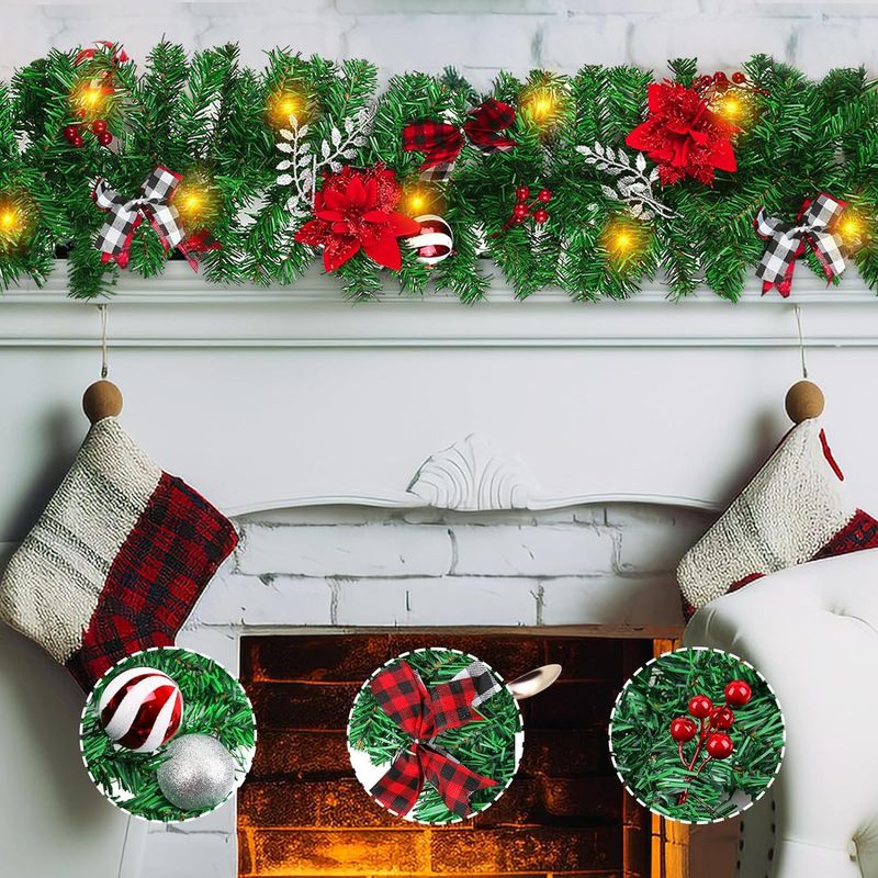 Ghirlanda di Natale da appendere alla porta, 180/270 cm, con ornamenti blu e bianchi e luci a LED - Ghirlanda di pino artificiale_voghion.com
