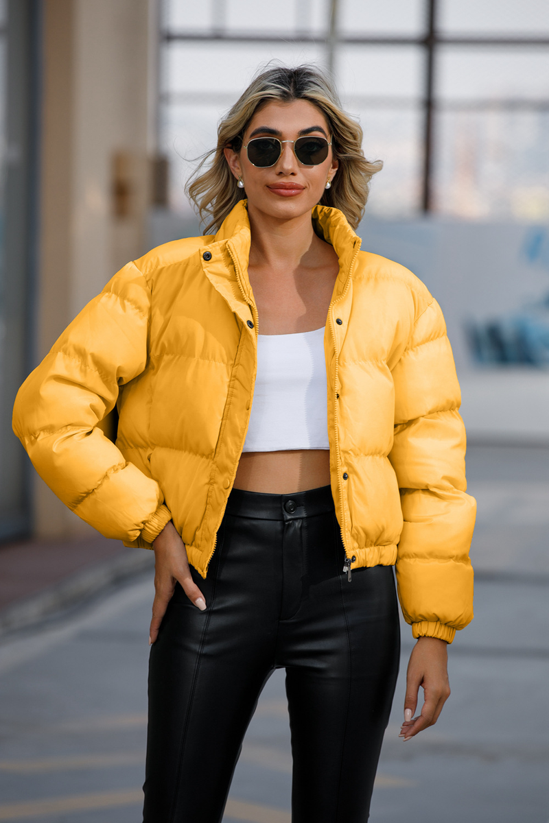 Women's fashion long sleeve high neck warm coat loose casual cotton-padded jacket_voghion.com